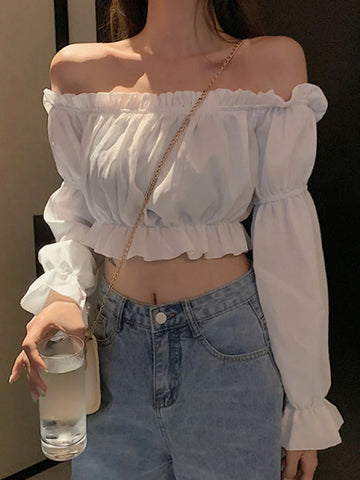 Blouse Off Shoulder Ruffle Top Twirly Threads