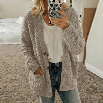 Casual Plus Size Plush Sweater Pockets Cardigan Twirly Threads