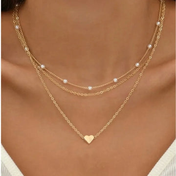 3pcs Pearl Necklace Set 14K Gold Twirly Threads
