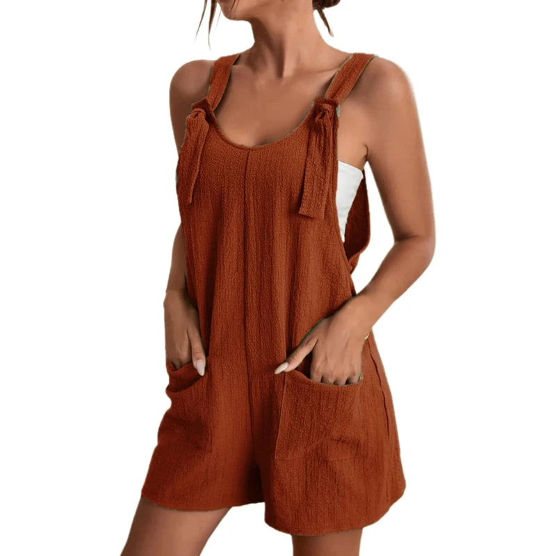 Jumpsuit Strappy Sleeveless Casual Loose Solid With Pockets Twirly Threads