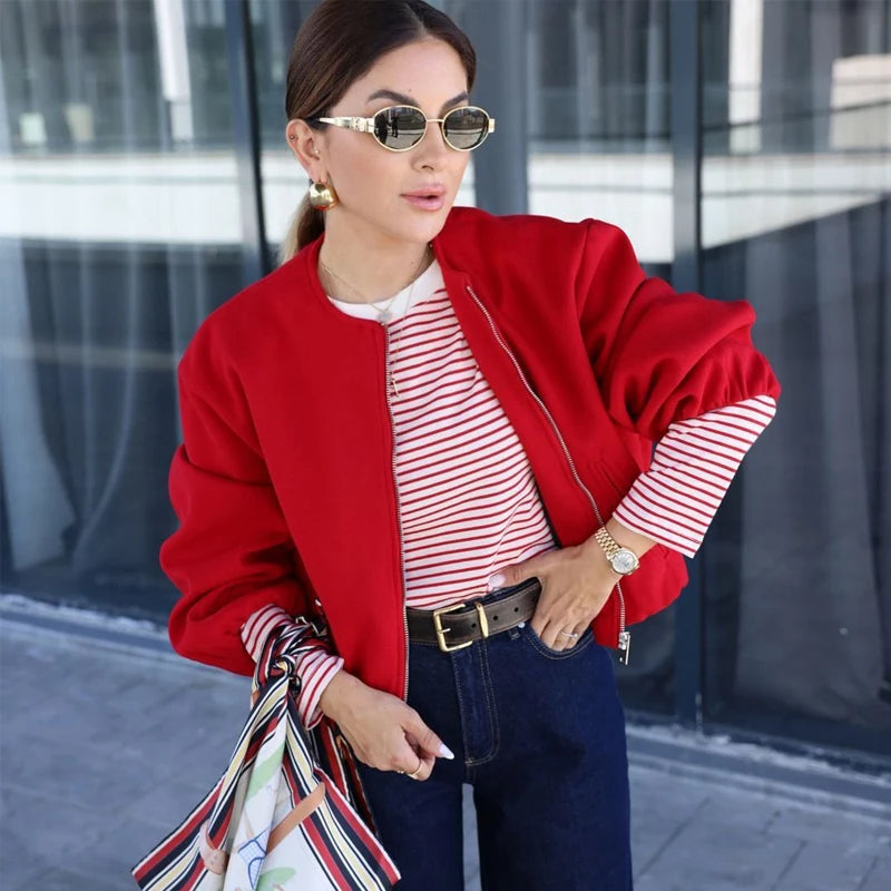 Red Zipper Bomber Jackets Twirly Threads