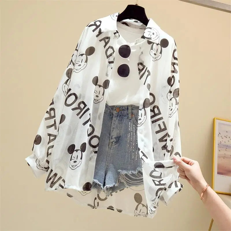 Mickey Mouse Blouse Ladies Long Sleeve Twirly Threads