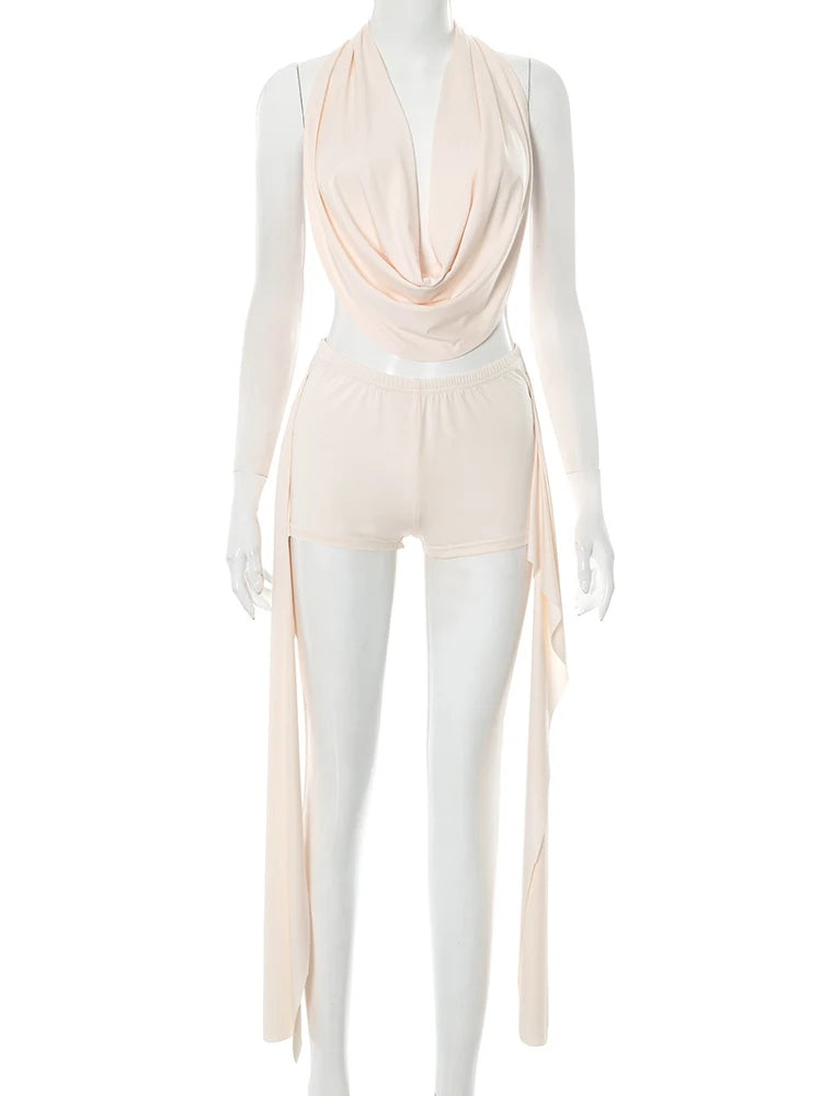 2 Piece Set Halter Swing Collar Backless Tank Topside Twirly Threads
