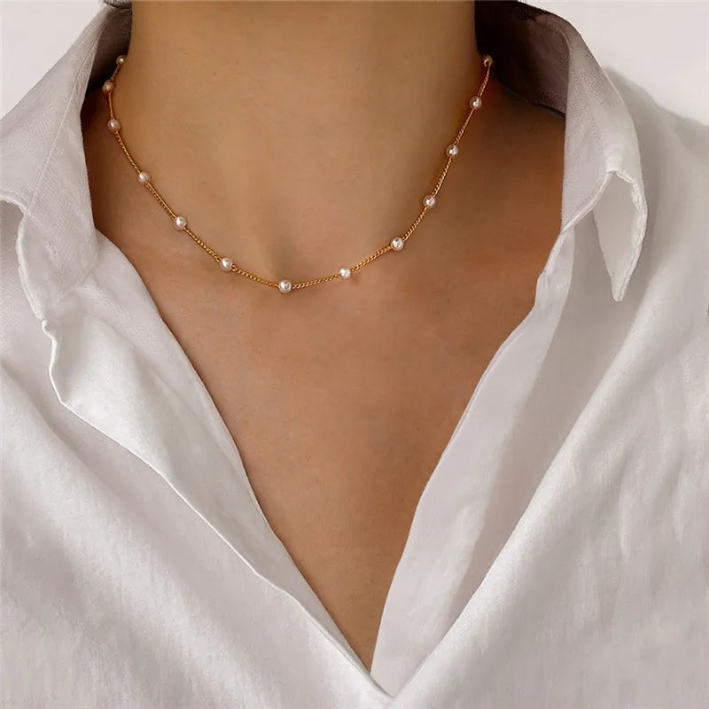 Simple Pearl Beads Necklace Twirly Threads