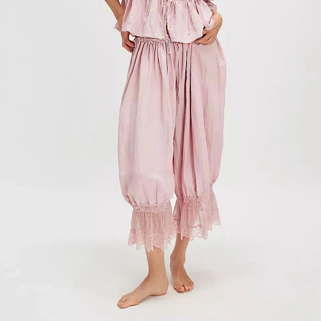 Loose Fit Bloomers Cropped Pants Drawstring High Waist Trousers Twirly Threads