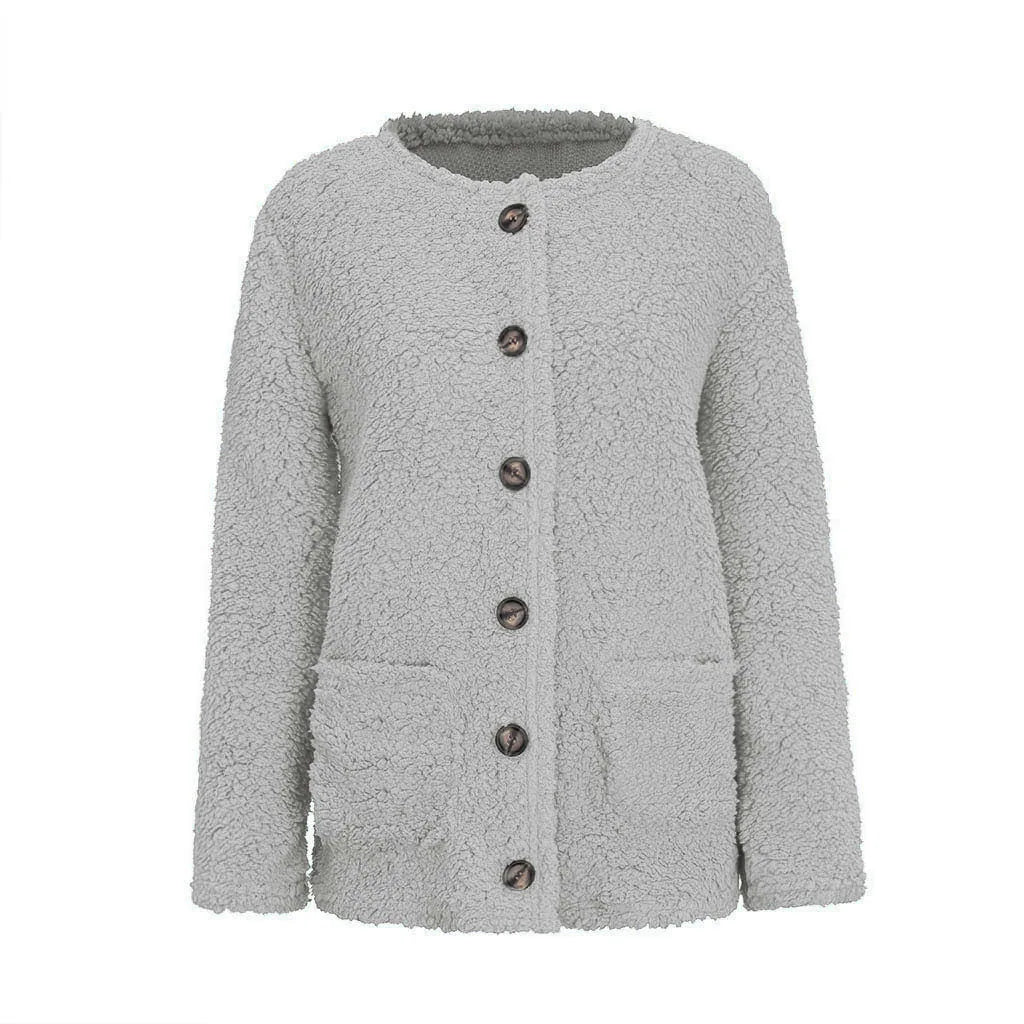 Casual Plus Size Plush Sweater Pockets Cardigan Twirly Threads