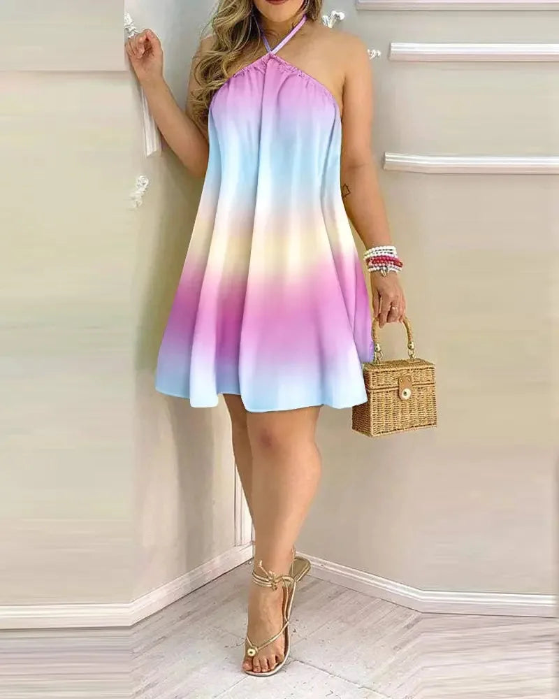Tropical Print Halter Neck Dress Twirly Threads