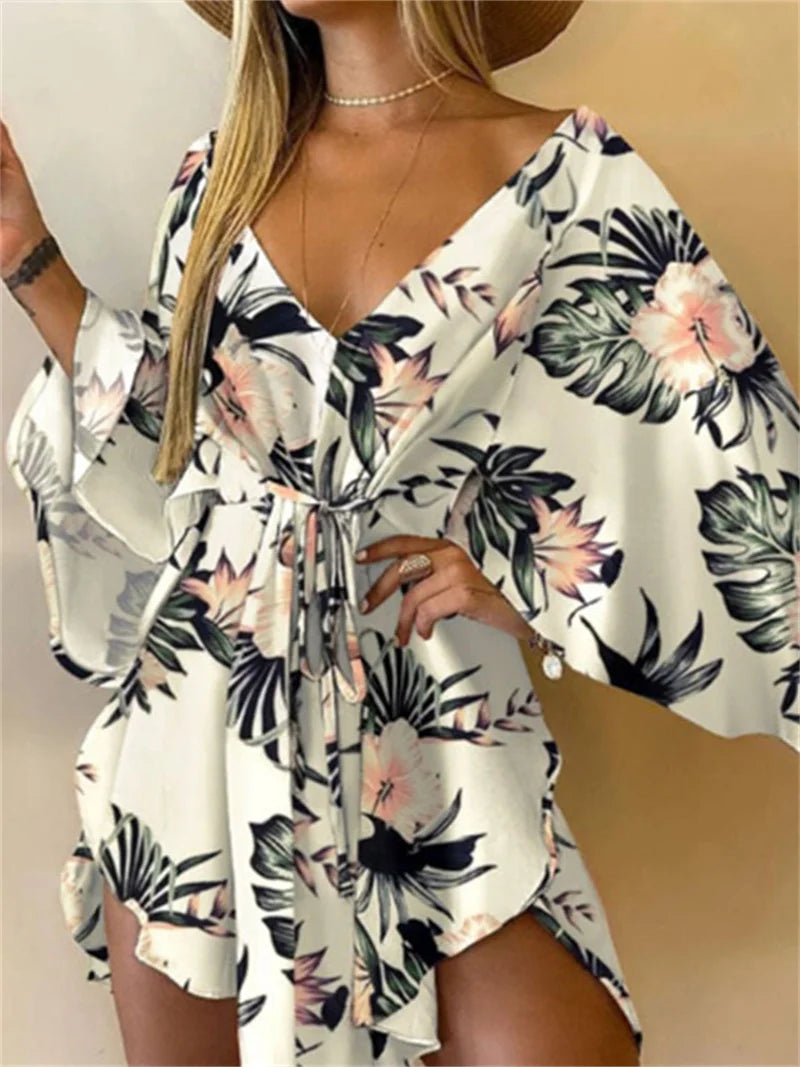 Sexy V-Neck Bat Sleeve Bohemian Beach Sundress Twirly Threads