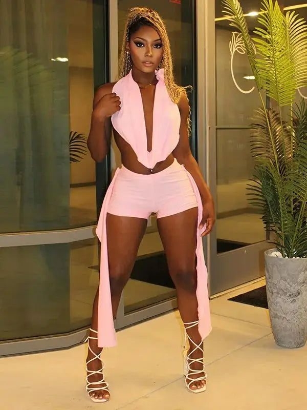 2 Piece Set Halter Swing Collar Backless Tank Topside Twirly Threads