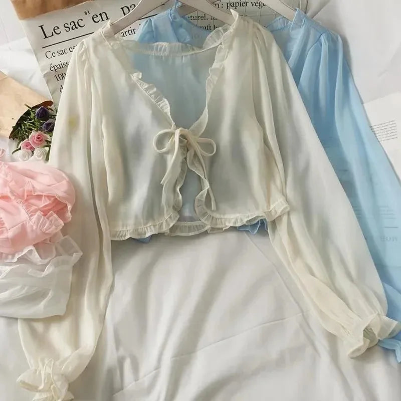 Lace Bow Cardigan Shirt Twirly Threads