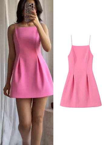 Pink Spaghetti Strap Dress Twirly Threads