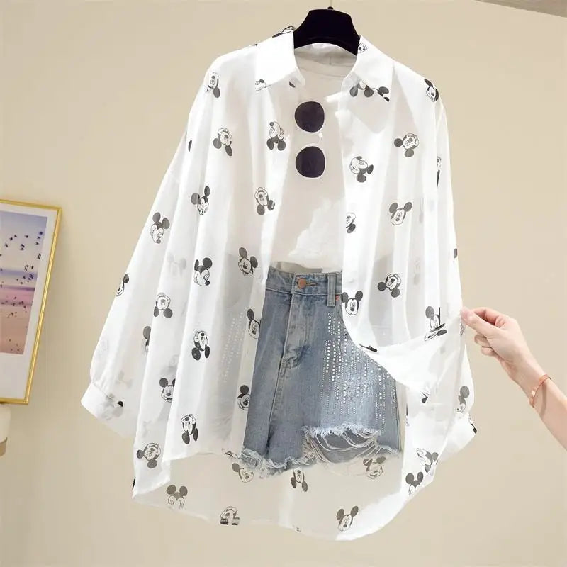 Mickey Mouse Blouse Ladies Long Sleeve Twirly Threads