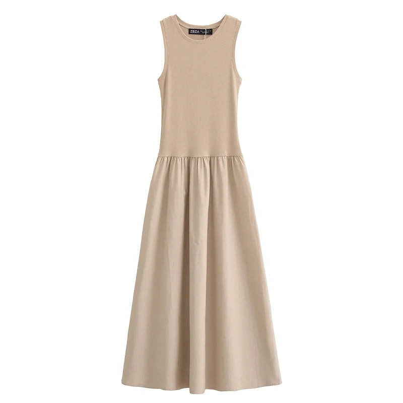 Khaki Elegant Long Dresses Spring Sleeveless Black Dresses Twirly Threads