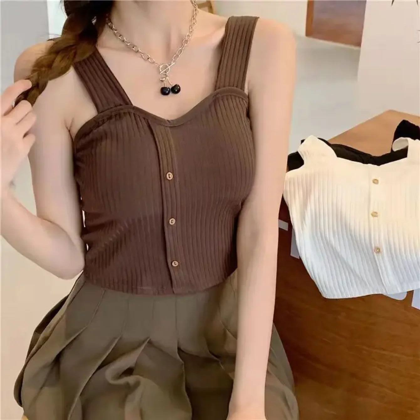 Cropped Tops with Bra Pads Corset Suspenders Vest Camisole Twirly Threads