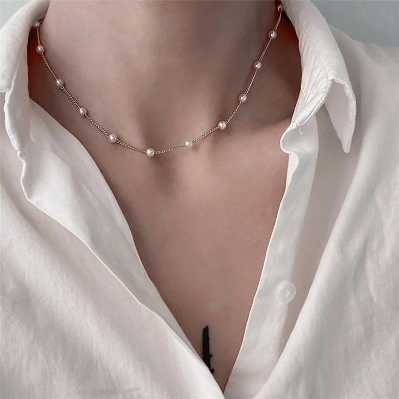 Simple Pearl Beads Necklace Twirly Threads