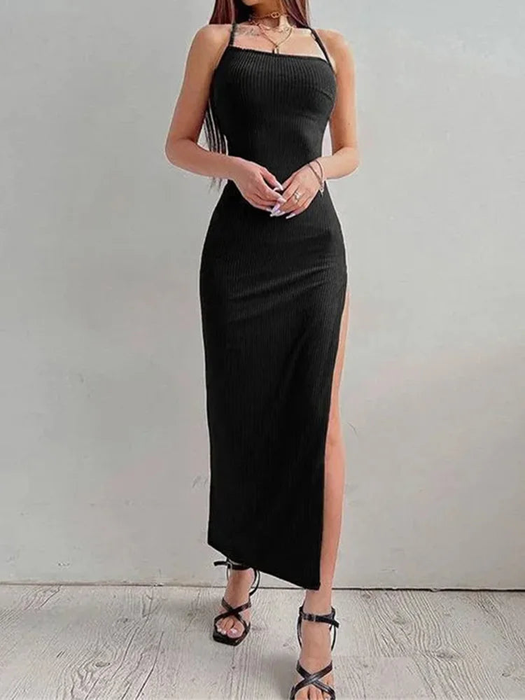 Sleeveless Blackless Halter Neck Spaghetti Strap Dress Twirly Threads