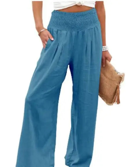 Casual pants with drawstring, mid waist, beach wide leg Twirly Threads