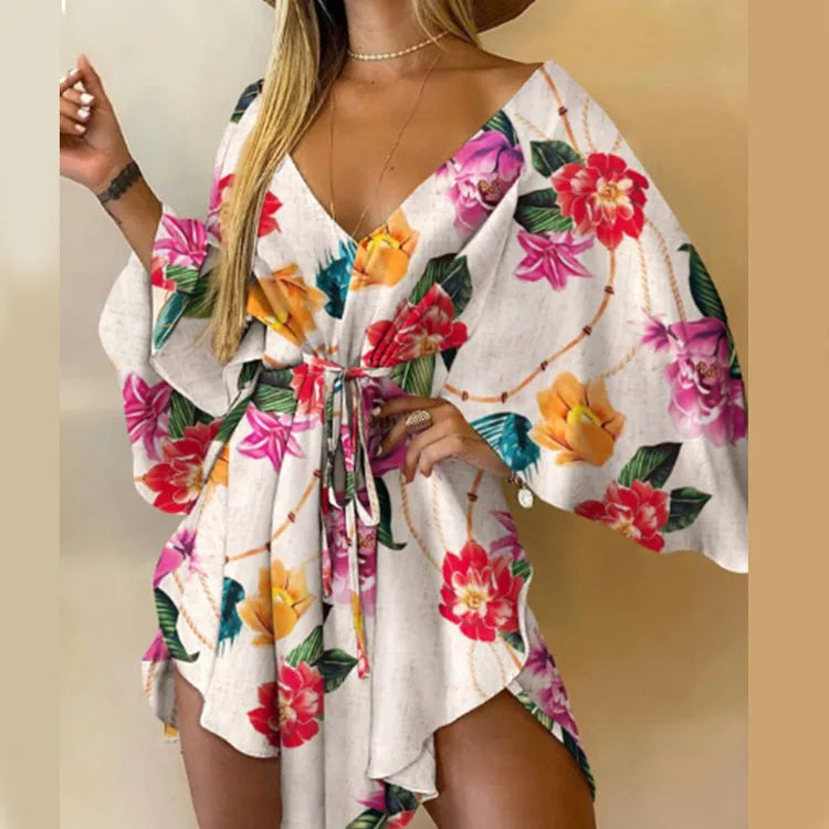 Sexy V-Neck Bat Sleeve Bohemian Beach Sundress Twirly Threads