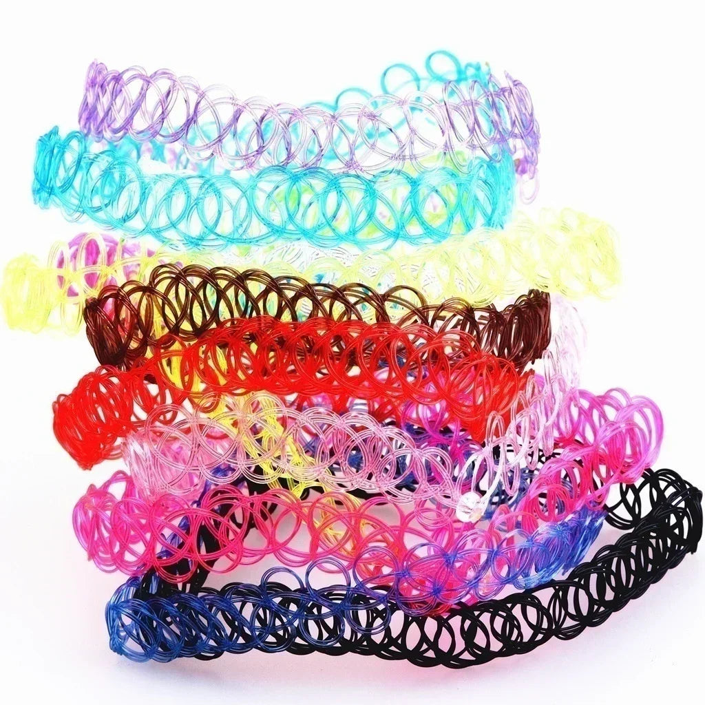 12 Pieces Set Gothic Punk Elastic Hollow Chocker Twirly Theads