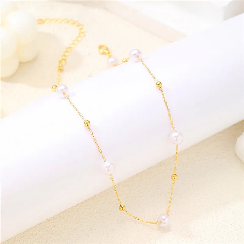Simple Pearl Beads Necklace Twirly Threads