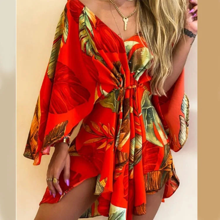 Sexy V-Neck Bat Sleeve Bohemian Beach Sundress Twirly Threads
