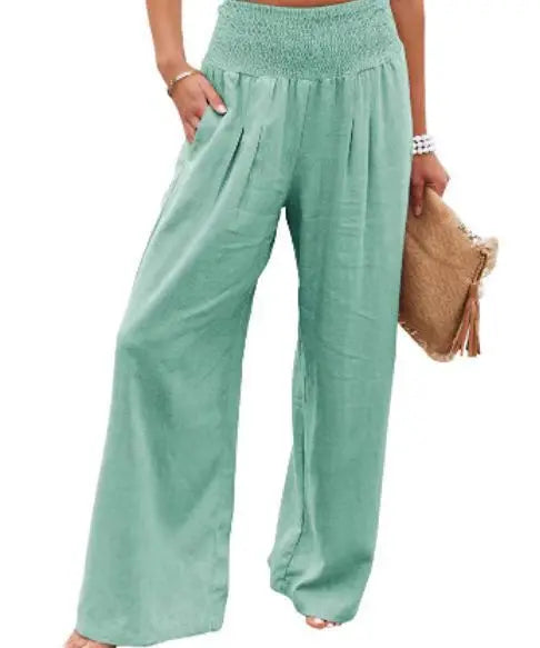 Casual pants with drawstring, mid waist, beach wide leg Twirly Threads
