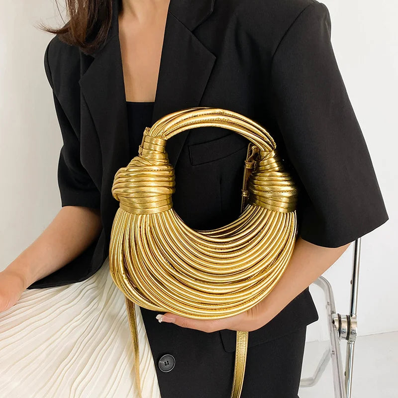 Gold Luxury Handwoven Noodle Bags Twirly Threads