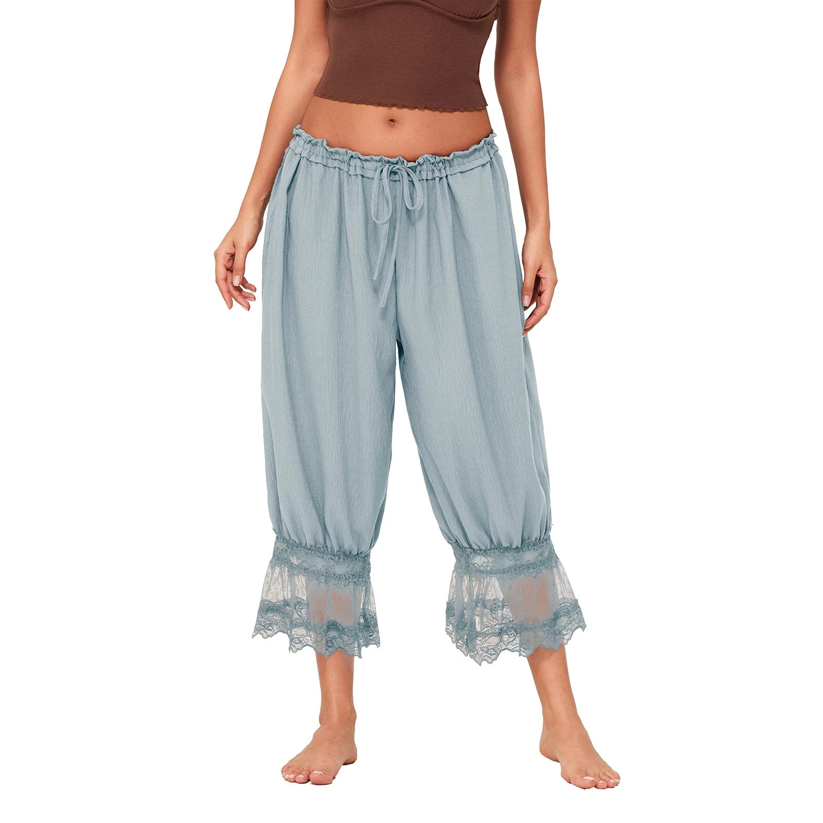Loose Fit Bloomers Cropped Pants Drawstring High Waist Trousers Twirly Threads