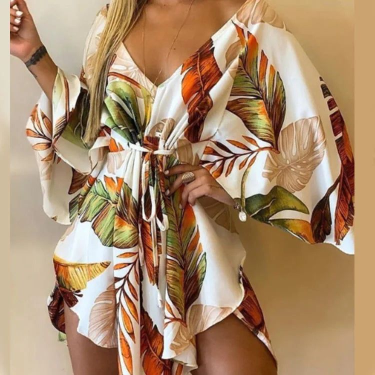 Sexy V-Neck Bat Sleeve Bohemian Beach Sundress Twirly Threads