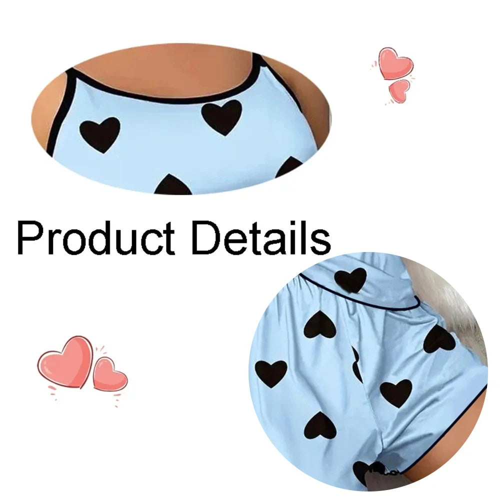 Pajama Set T-Shirts Shorts Pink Heart-Shaped Ice Silk Twirly Threads