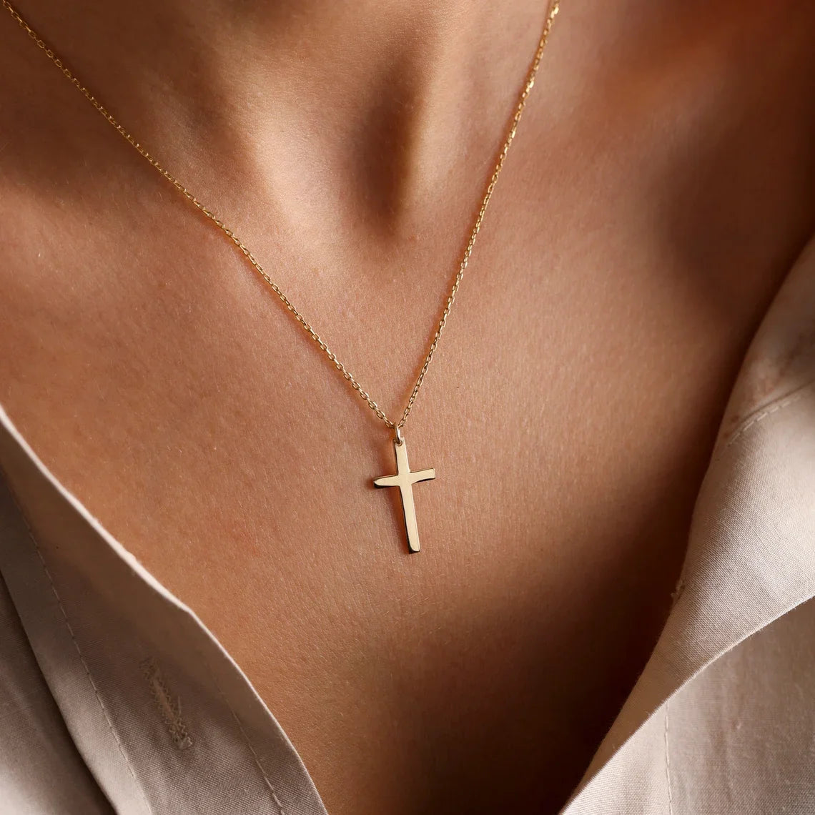 Stainless Steel Cross Gold Necklace Twirly Threads