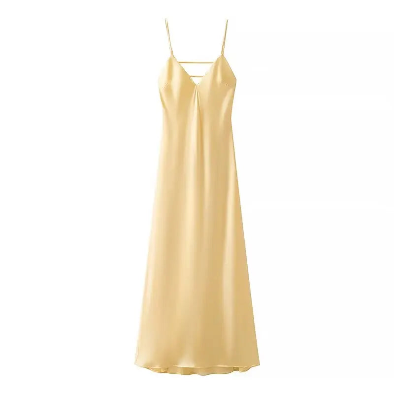 Yellow Stain V Neck Sling Dress Twirly Threads