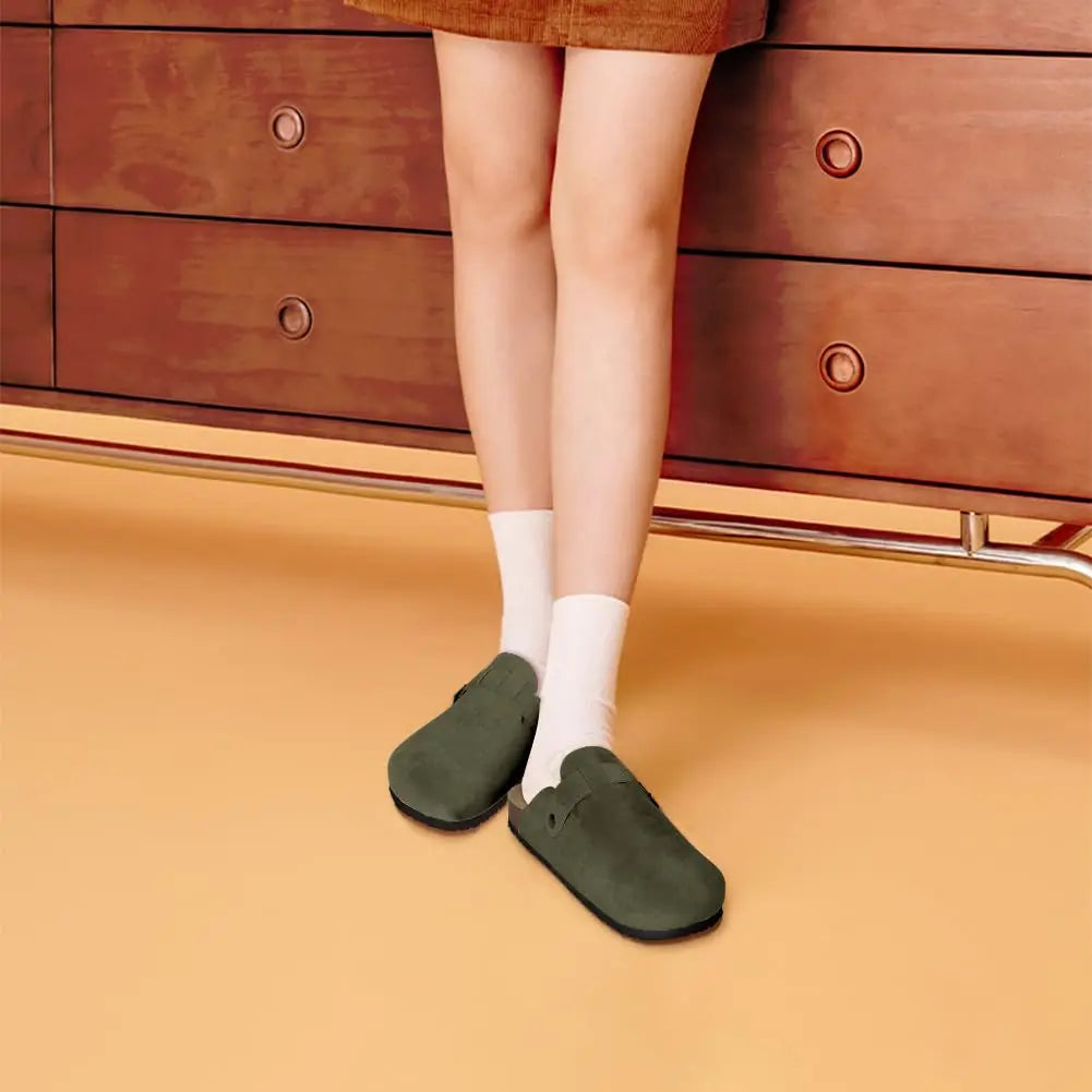 Suede Clogs for Women Men Mules Cork Footbed Sandals Twirly Threads