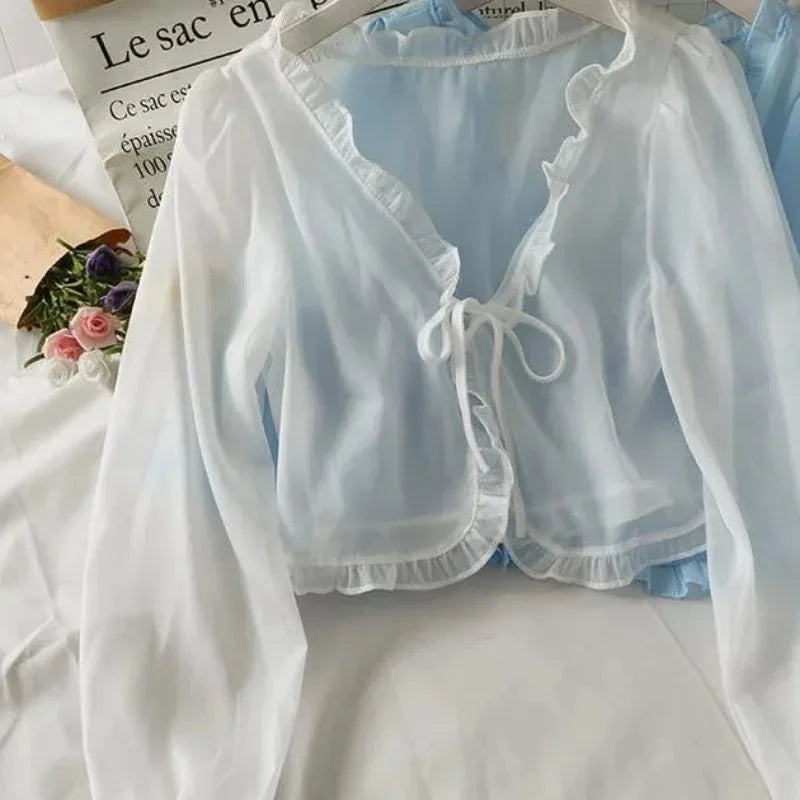 Lace Bow Cardigan Shirt Twirly Threads