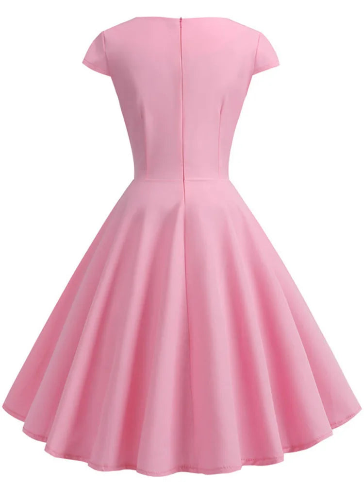 V Neck Vintage Robe Retro pin up Midi Dress Twirly Threads