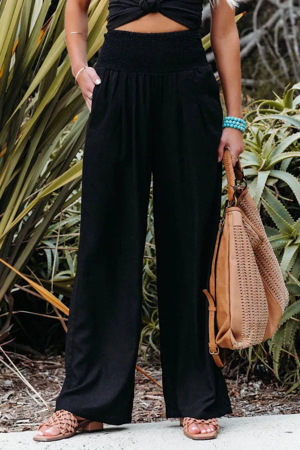 Casual pants with drawstring, mid waist, beach wide leg Twirly Threads