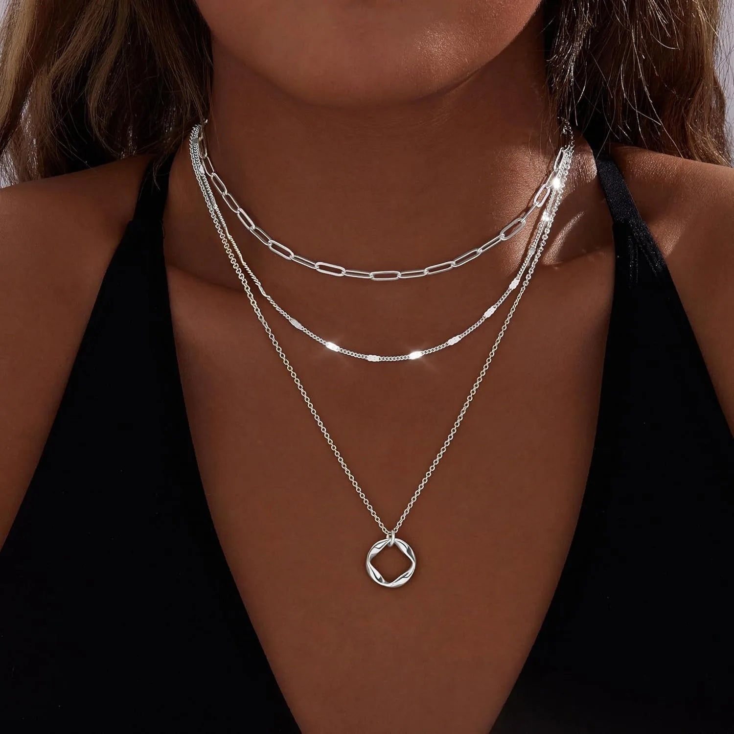 Layered Gold Necklaces Twirly Threads