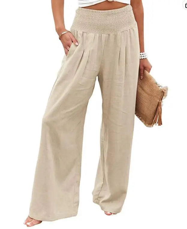 Casual pants with drawstring, mid waist, beach wide leg Twirly Threads