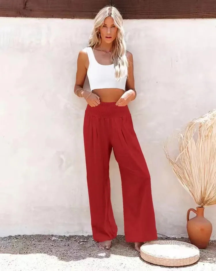 Casual pants with drawstring, mid waist, beach wide leg Twirly Threads