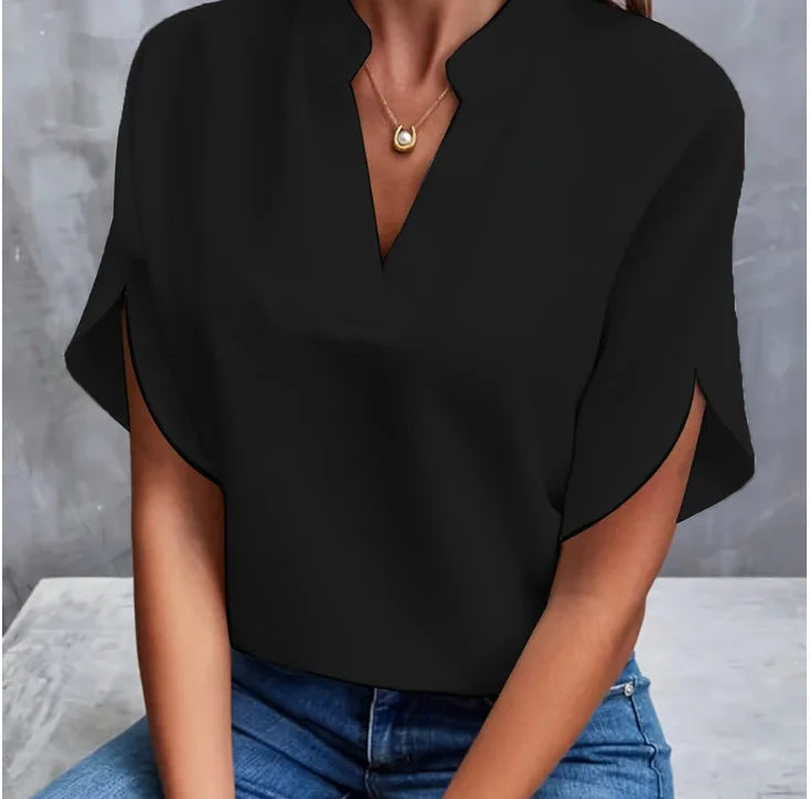 Elegant Women's Blouse V-neck Short Sleeve Twirly Threads