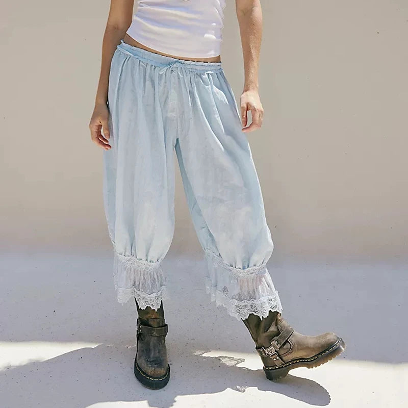 Loose Fit Bloomers Cropped Pants Drawstring High Waist Trousers Twirly Threads