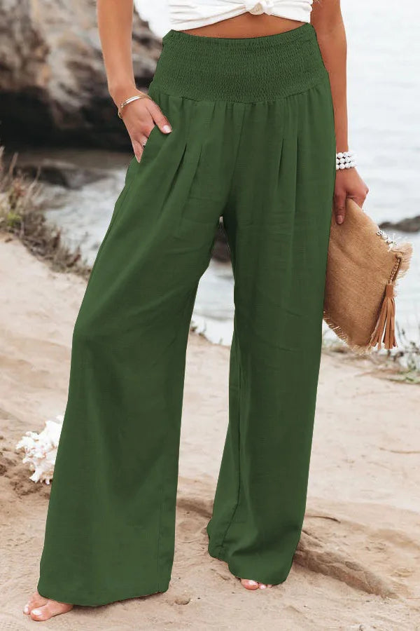 Casual pants with drawstring, mid waist, beach wide leg Twirly Threads