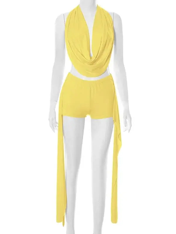 2 Piece Set Halter Swing Collar Backless Tank Topside Twirly Threads