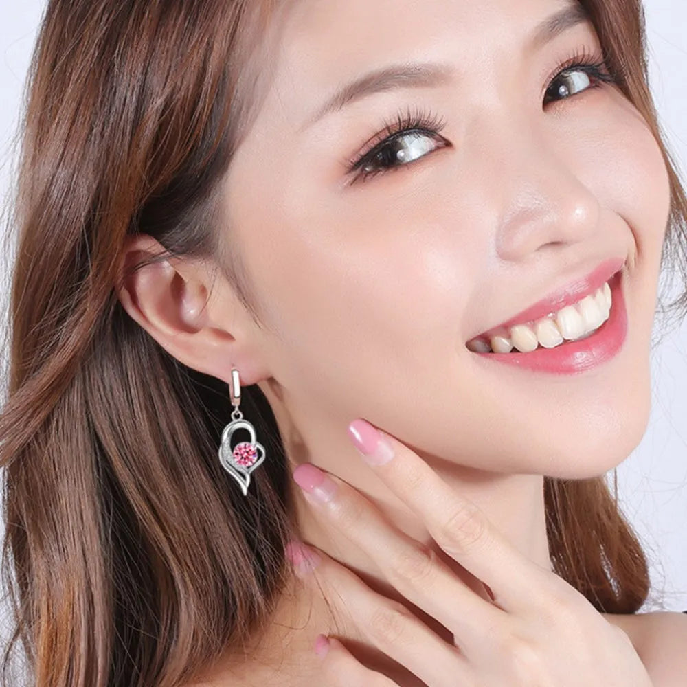 Sterling Silver Blue Pink White Purple Crystal Zircon Earrings Twirly Threads