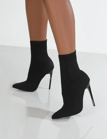 Short High Heels Winter Knitted Ankle Boots Twirly Threads