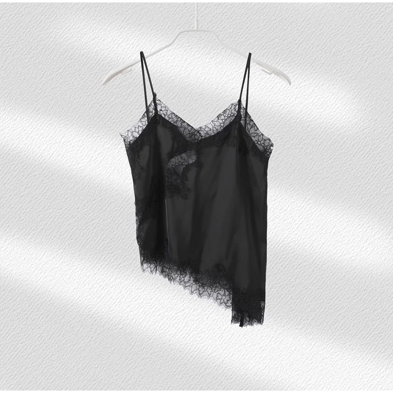 Lace Sling Loose V Neck Sleeveless Backless See Through Top Twirly Threads