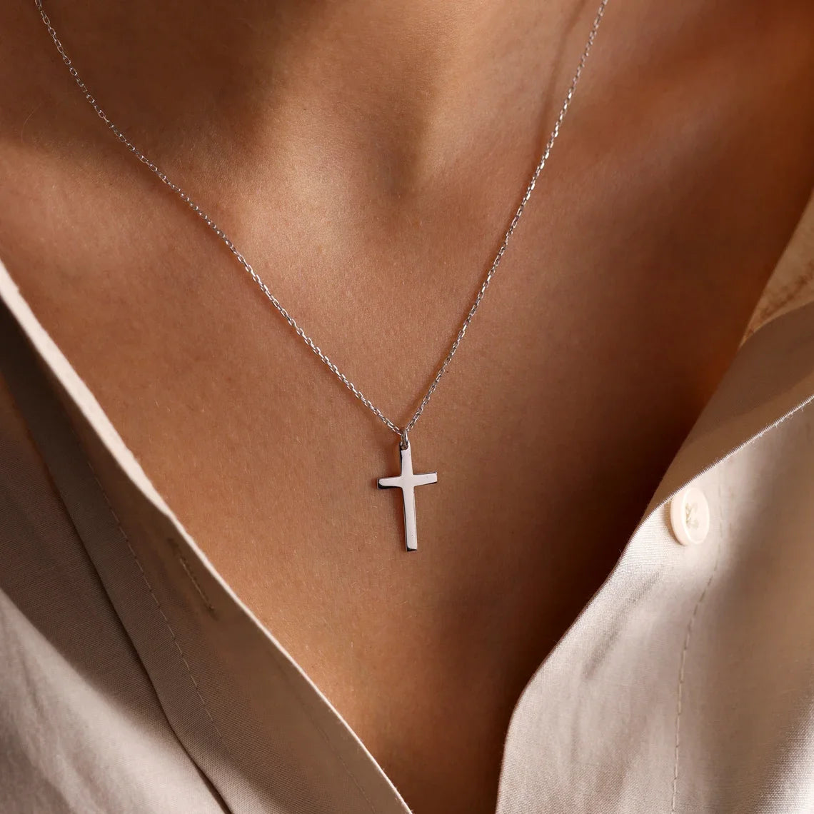 Stainless Steel Cross Gold Necklace Twirly Threads