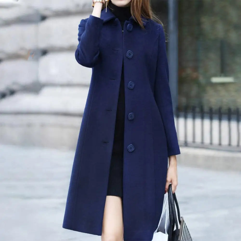 Mid-Length Single-Breasted Turn-down Collar Soft Winter Jacket Twirly Threads