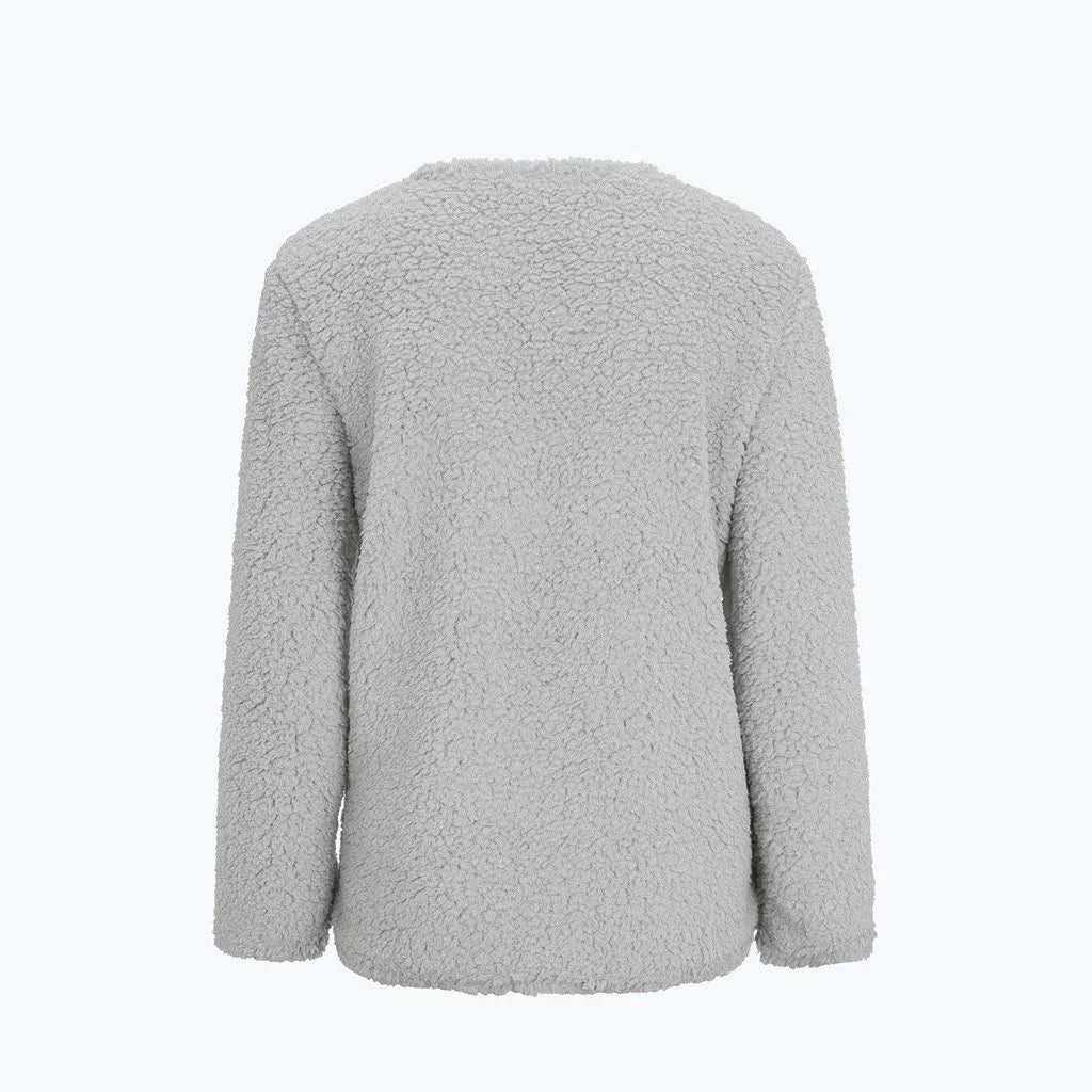 Casual Plus Size Plush Sweater Pockets Cardigan Twirly Threads