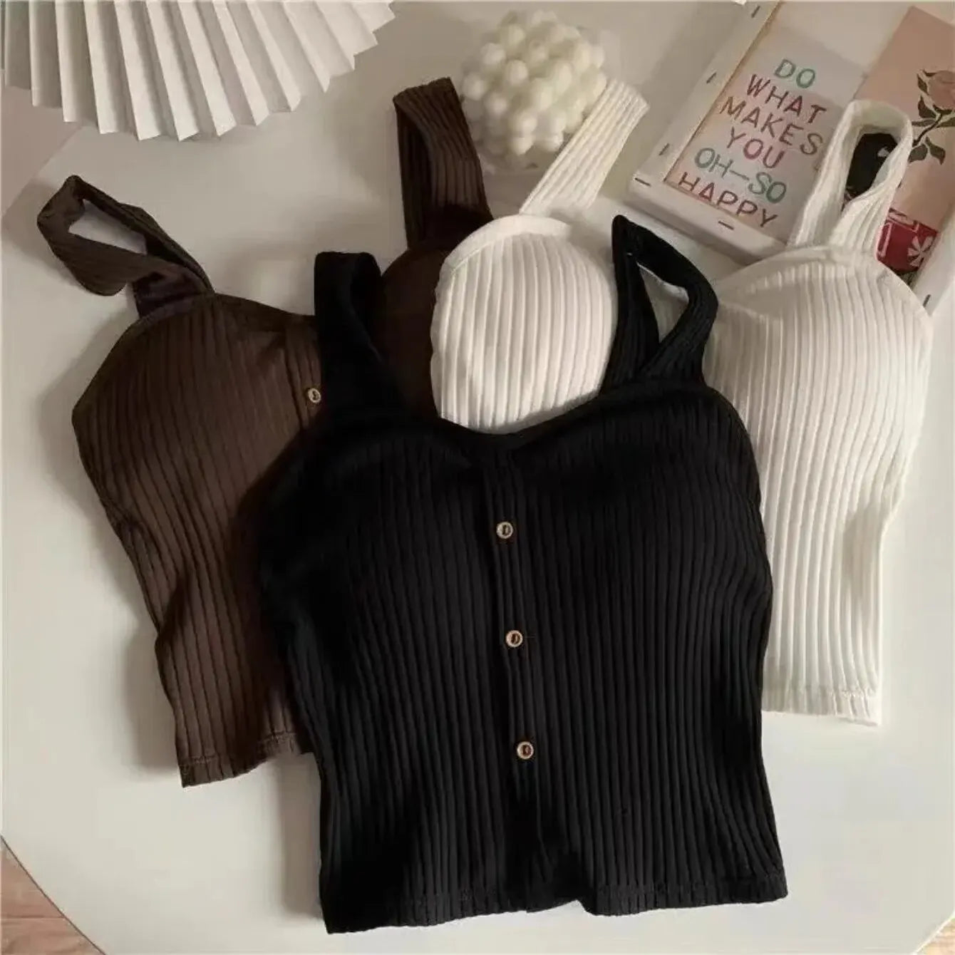 Cropped Tops with Bra Pads Corset Suspenders Vest Camisole Twirly Threads